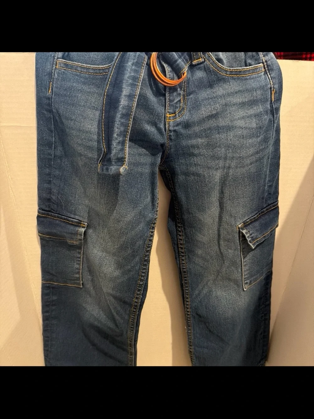 Justice Girl’s Medium Blue Denim Cargo Jeans with Ring Detail